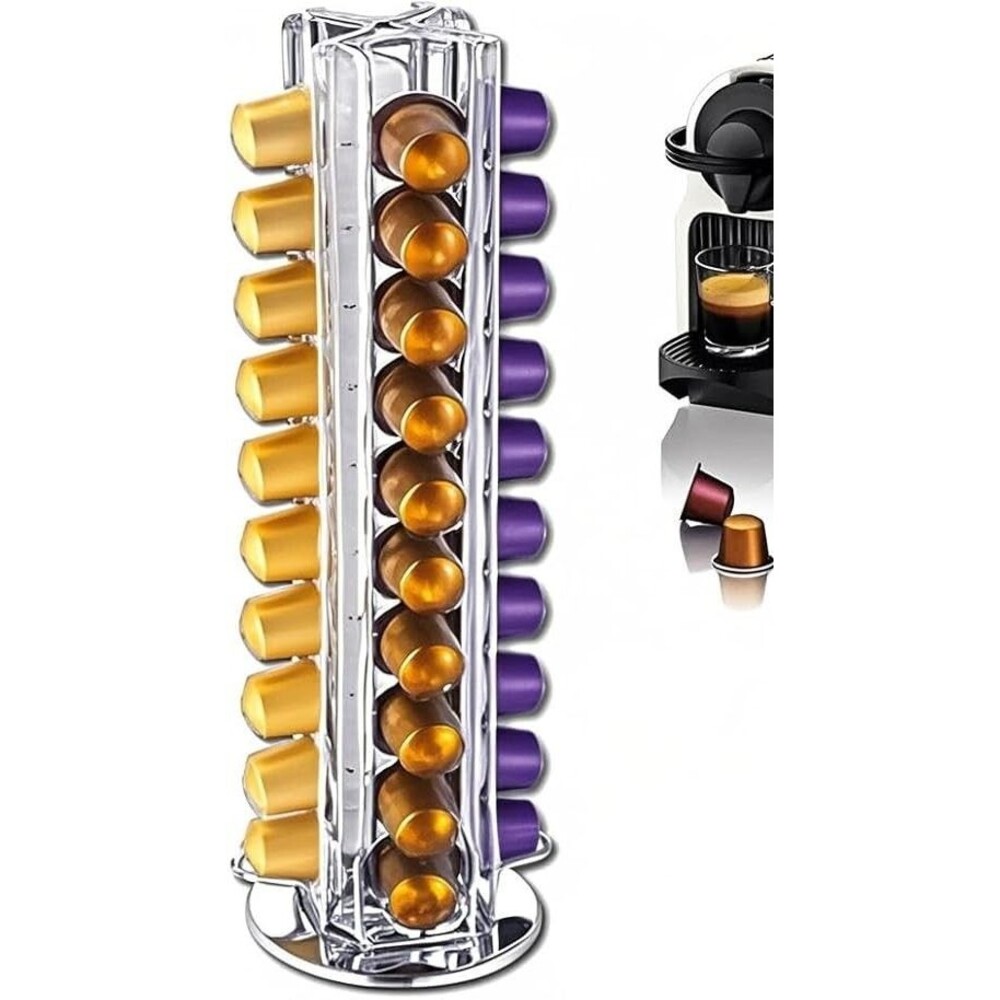 MEELIO Coffee Pod Carousel 40 Nespresso Capsules SILVER Dispenser Holder NIB